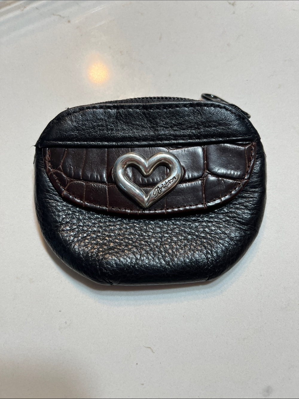 Brighton Black & Brown Leather Heart Zip Coin Pouch